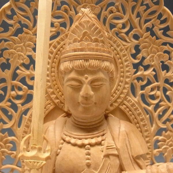 文殊菩薩像 獅子台坐 高さ26cm 柘植製 木彫り 仏像 : 仏像と