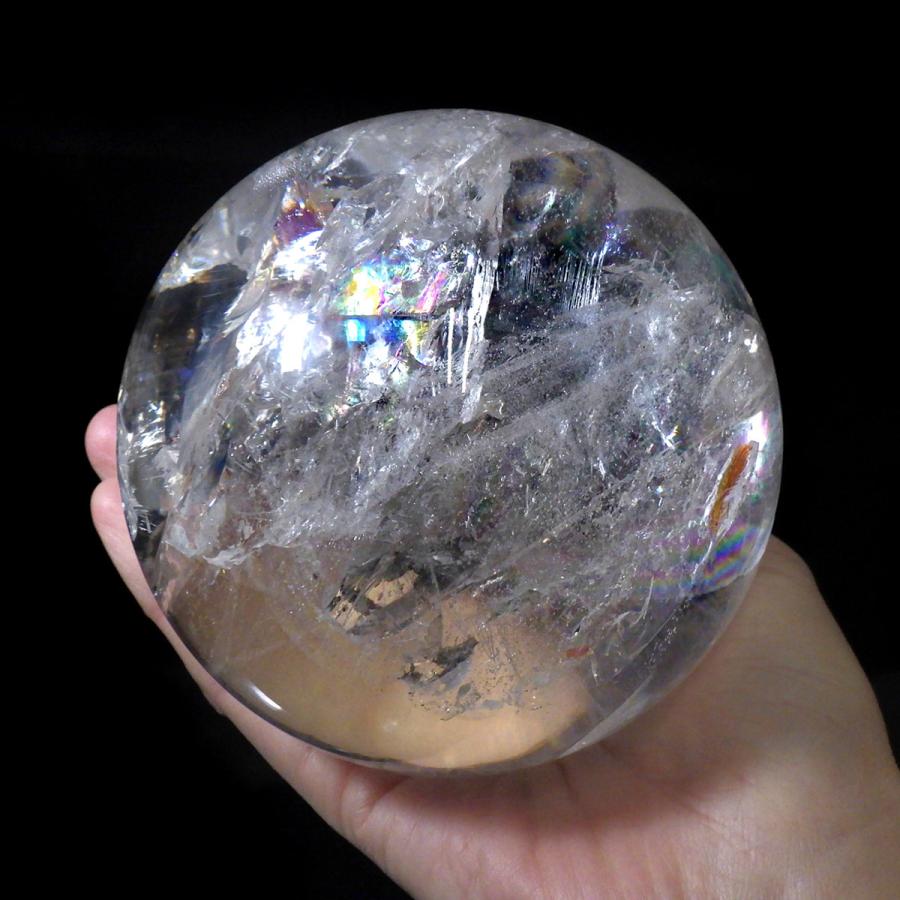 綺麗 天然石 レインボー 水晶丸玉 スフィア 台座付き 【公式通販】
