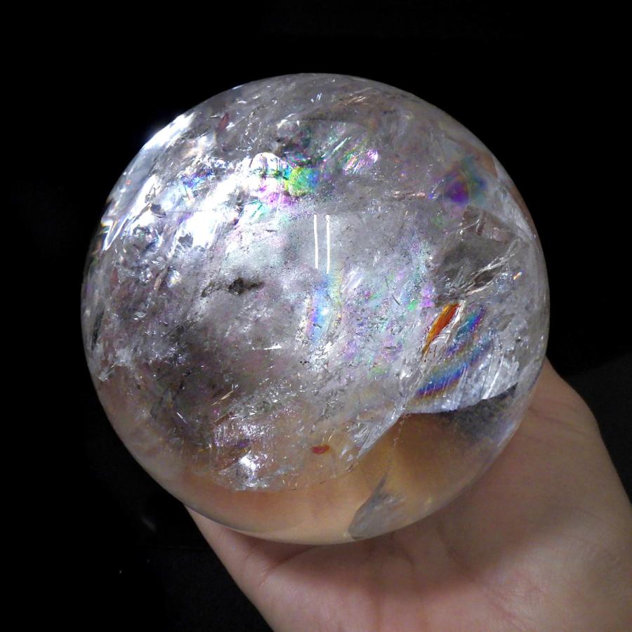 レインボー水晶球 直径110mm ブラジル産 木製台 金属台付き レインボー