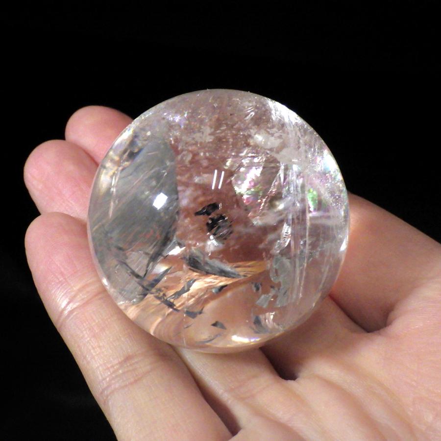 水晶球 直径44mm ブラジル産 金属台付き レインボー水晶 クォーツ 丸玉