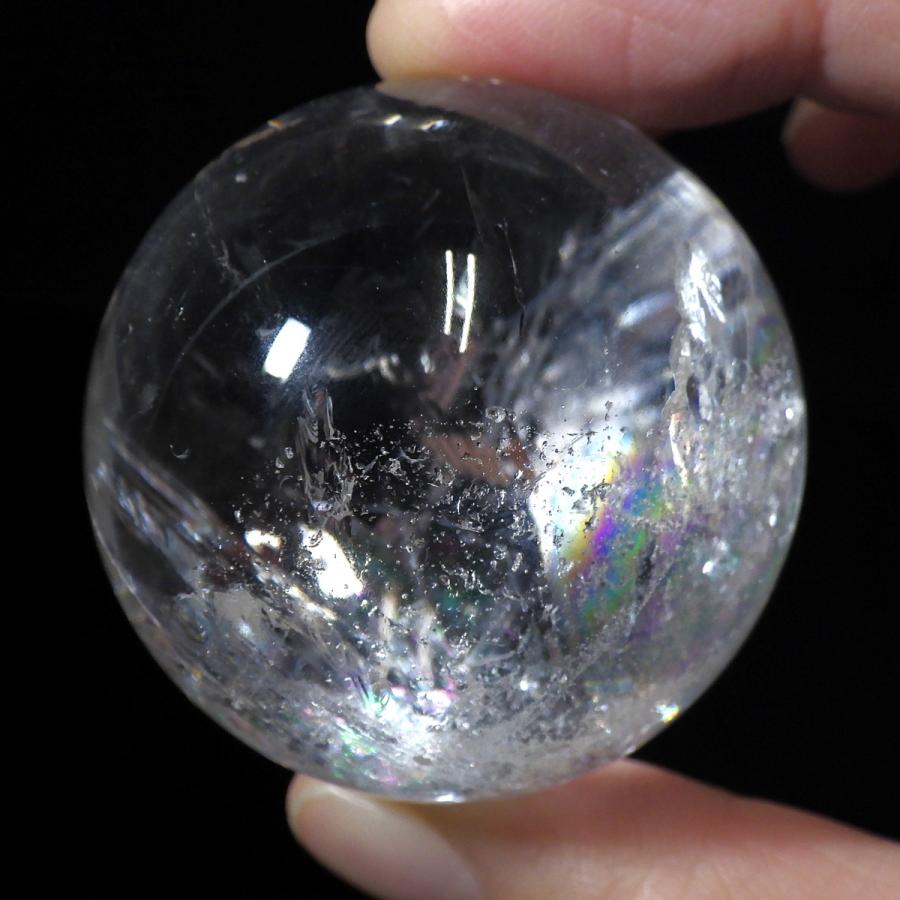 水晶球 直径44mm ブラジル産 金属台付き レインボー水晶 クォーツ 丸玉