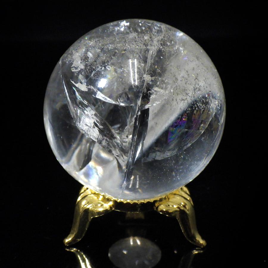 水晶球 直径44mm ブラジル産 金属台付き レインボー水晶 クォーツ 丸玉