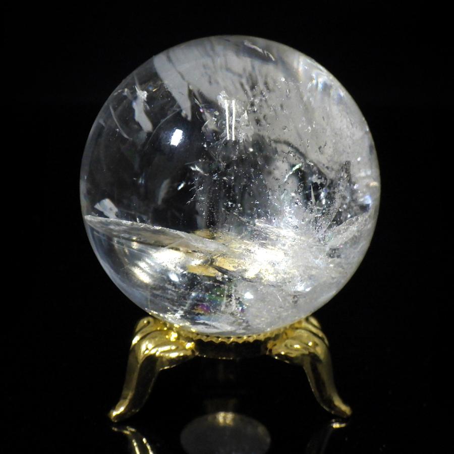 水晶球 直径44mm ブラジル産 金属台付き レインボー水晶 クォーツ 丸玉