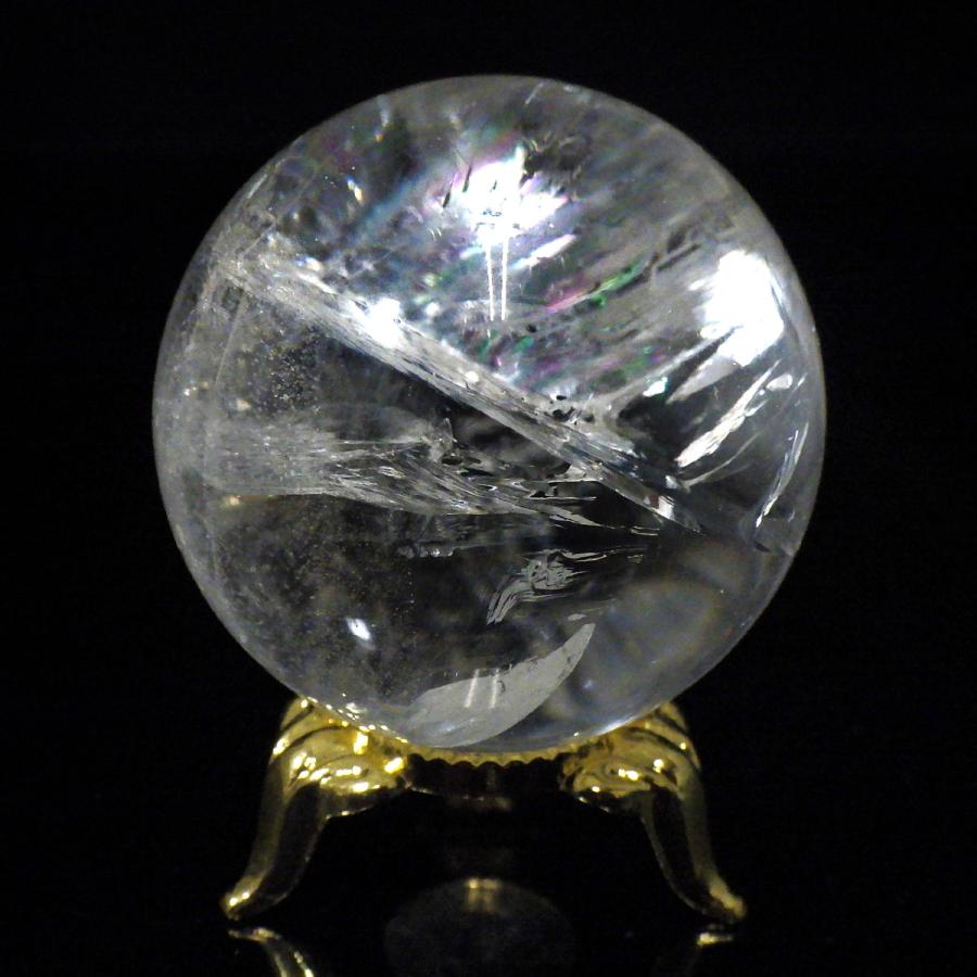 水晶球 直径44mm ブラジル産 金属台付き レインボー水晶 クォーツ 丸玉