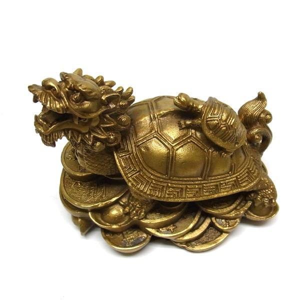 風水 開運 置物 銅器 龍亀（ロングイ） 10cm 黄銅製 銭亀 グッズ