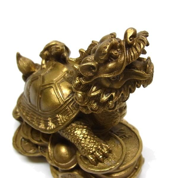風水 開運 置物 銅器 龍亀（ロングイ） 10cm 黄銅製 銭亀 グッズ