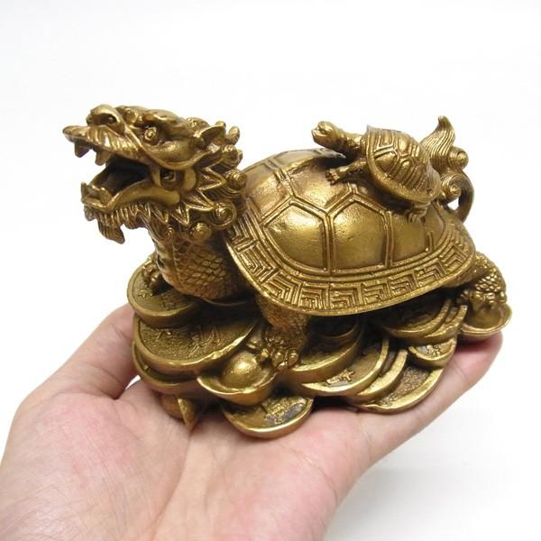 風水 開運 置物 銅器 龍亀（ロングイ） 10cm 黄銅製 銭亀 グッズ