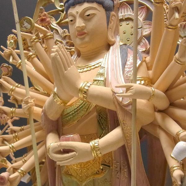 国産桧製 千手観音菩薩 立像 高さ68cm 淡彩色 桧製 木彫り 仏像 : 仏像