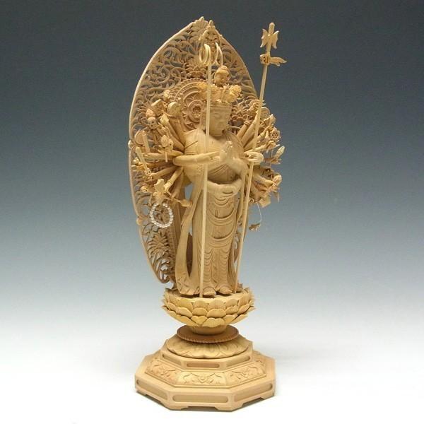 千手観音菩薩 立像 高さ32cm 柘植製 木彫り 仏像 : 仏像と縁起物の専門