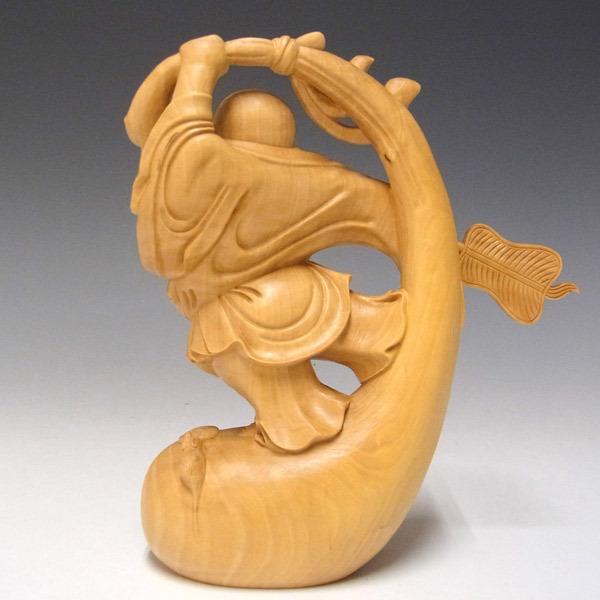 木彫り 踊り布袋 置物 柘植製 高さ17cm : 仏像と縁起物の専門店