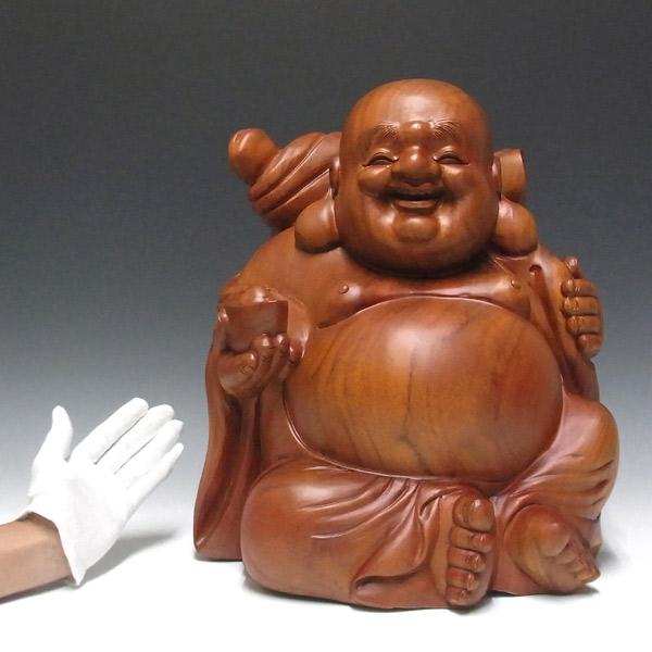 楠 どっしりとした木彫りの布袋 高さ40cm 置物 布袋様 : 仏像と