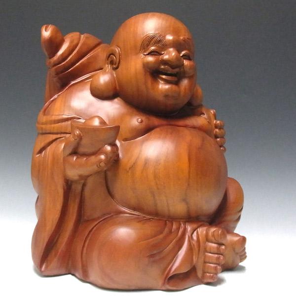 楠 どっしりとした木彫りの布袋 高さ40cm 置物 布袋様 : 仏像と