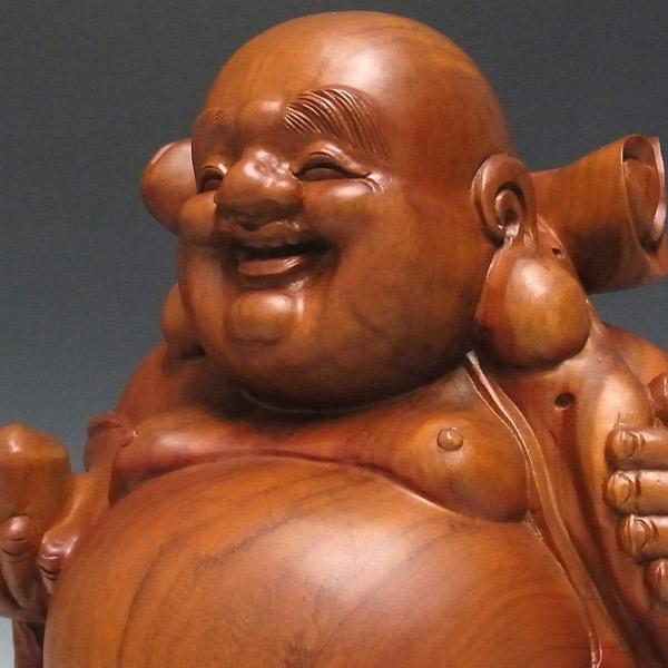 楠 どっしりとした木彫りの布袋 高さ40cm 置物 布袋様 : 仏像と
