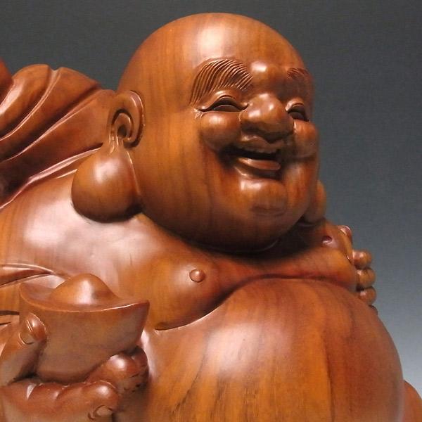 楠 どっしりとした木彫りの布袋 高さ40cm 置物 布袋様 : 仏像と縁起物