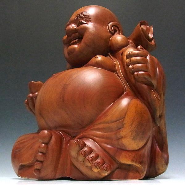 楠 どっしりとした木彫りの布袋 高さ40cm 置物 布袋様 : 仏像と縁起物