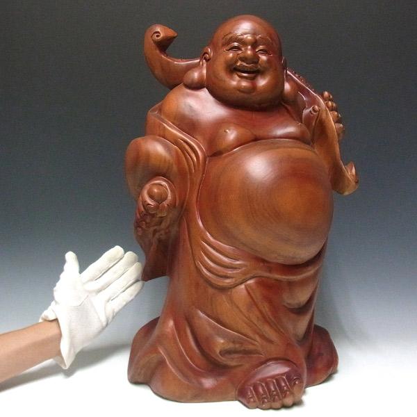 楠 どっしりとした木彫りの布袋 53cm 置物 布袋様 : 仏像と縁起物の
