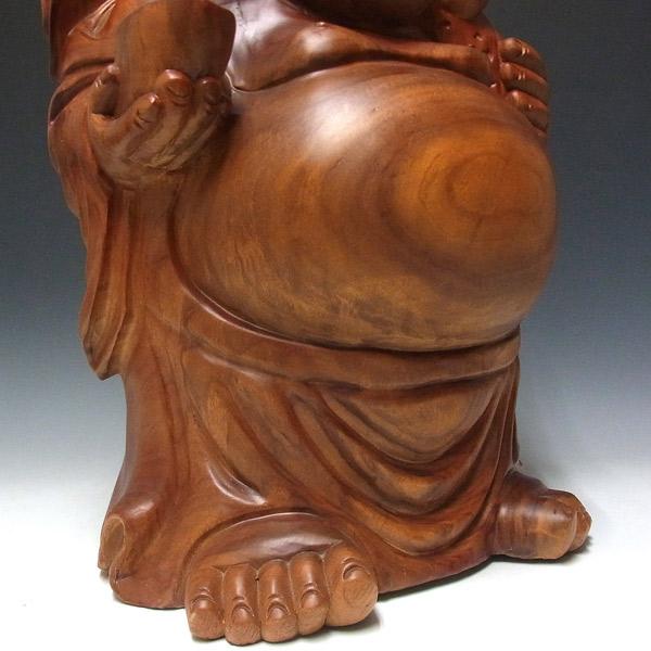 置物 布袋様　一本木彫刻 縁起物 開運　日本彫刻　58cm 楠 どっしりとした木彫りの布袋 52cm 置物 布袋様 : 仏像と縁起物の