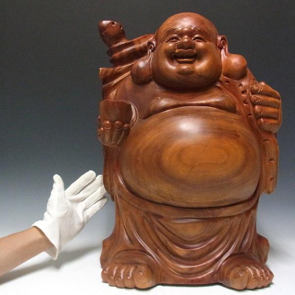 楠 どっしりとした木彫りの布袋 52cm 置物 布袋様 : 仏像と縁起物の