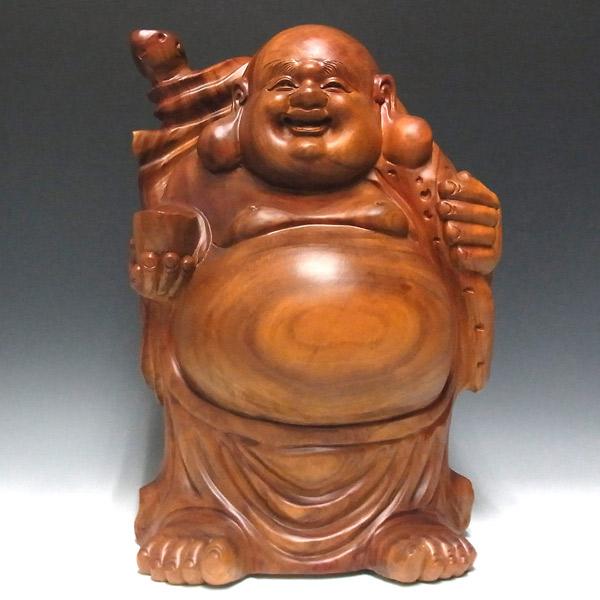 楠 どっしりとした木彫りの布袋 52cm 置物 布袋様 : 仏像と縁起物の
