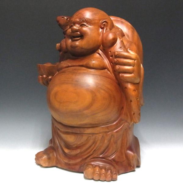置物 布袋様　一本木彫刻 縁起物 開運　日本彫刻　58cm 楠 どっしりとした木彫りの布袋 52cm 置物 布袋様 : 仏像と縁起物の