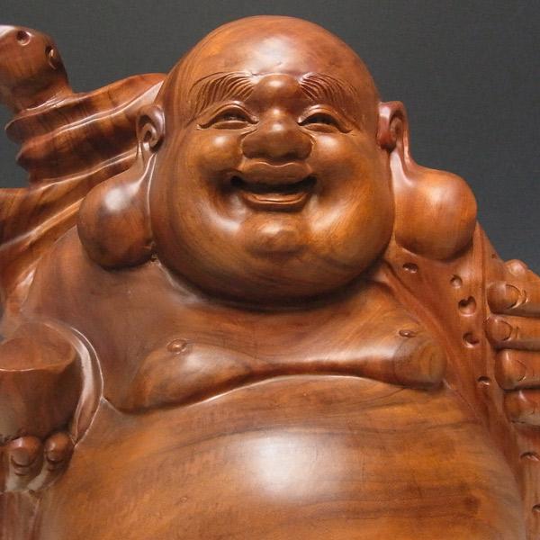 楠 どっしりとした木彫りの布袋 52cm 置物 布袋様 : 仏像と縁起物の