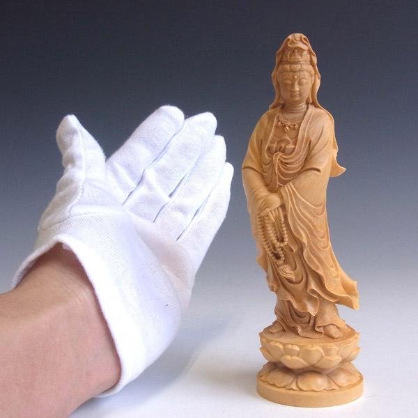 聖観音菩薩 立像 高さ16cm 柘植製 木彫り 仏像 : 仏像と縁起物の専門店