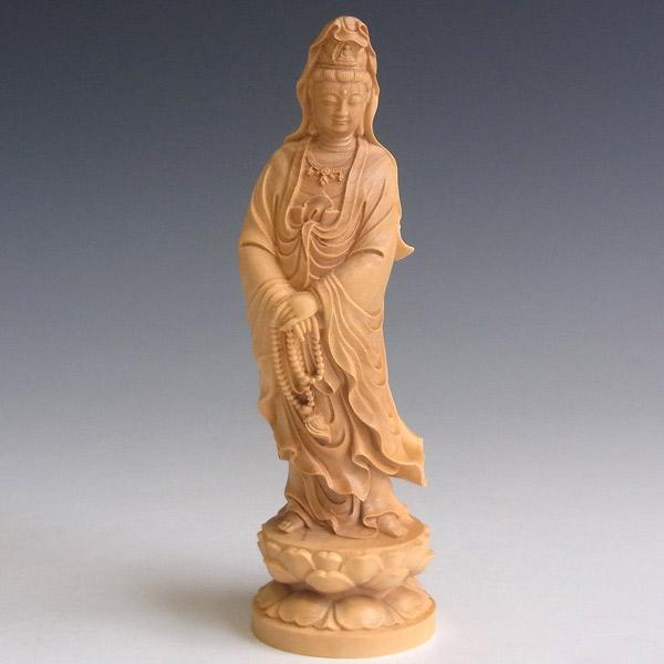 聖観音菩薩 立像 高さ16cm 柘植製 木彫り 仏像 : 仏像と縁起物の専門店