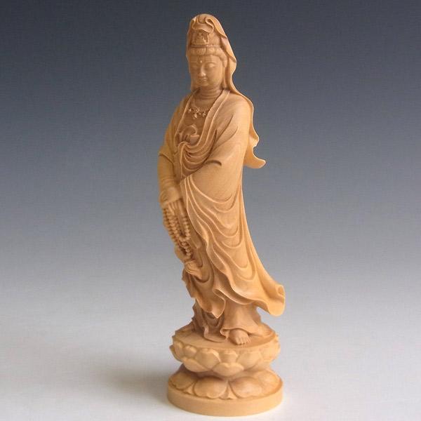 聖観音菩薩 立像 高さ16cm 柘植製 木彫り 仏像 : 仏像と縁起物の専門店