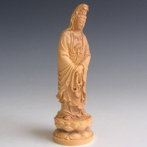 聖観音菩薩 立像 高さ16cm 柘植製 木彫り 仏像 : 仏像と縁起物の専門店