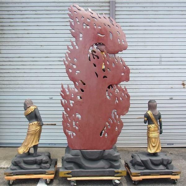 古色不動三尊像 立像 特大高さ206cm 楠製 木彫り 仏像の画像