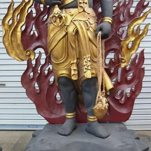 古色不動三尊像 立像 特大高さ206cm 楠製 木彫り 仏像の画像