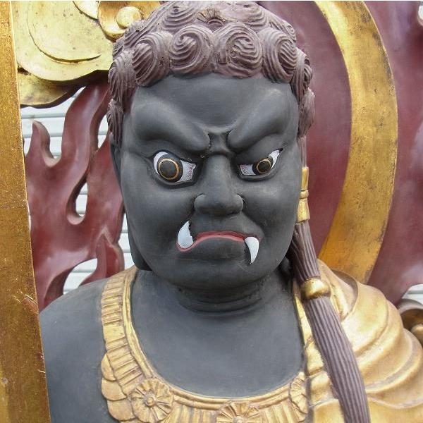 古色不動三尊像 立像 特大高さ206cm 楠製 木彫り 仏像の画像