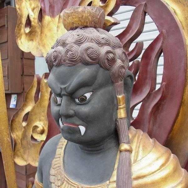 古色不動三尊像 立像 特大高さ206cm 楠製 木彫り 仏像の画像