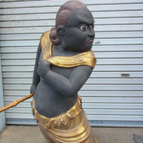 古色不動三尊像 立像 特大高さ206cm 楠製 木彫り 仏像の画像