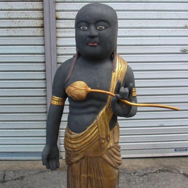 古色不動三尊像 立像 特大高さ206cm 楠製 木彫り 仏像の画像