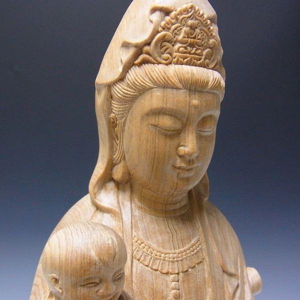 子安観音 高さ40cm 台湾桧製 観音菩薩 木彫り 仏像 : 仏像と縁起物の