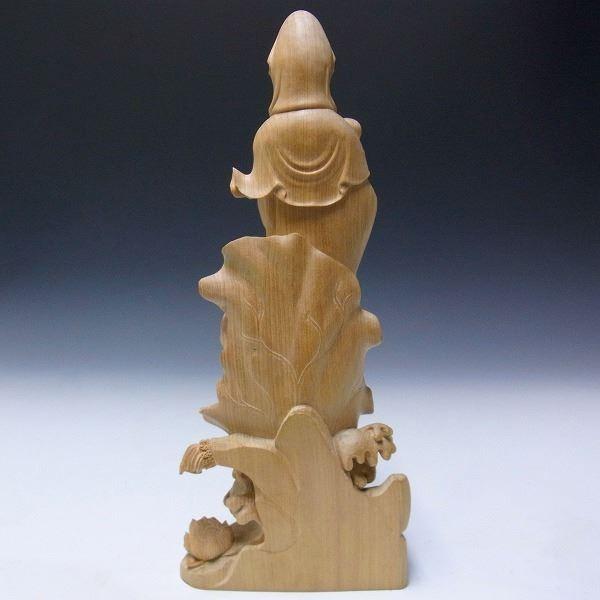 子安観音 高さ40cm 台湾桧製 観音菩薩 木彫り 仏像 : 仏像と