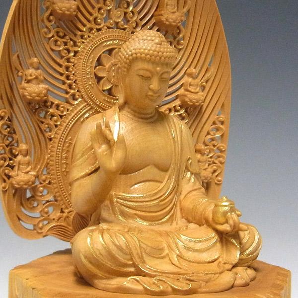 木彫り 仏像 金彩薬師如来 坐像 高さ15cm 柘植製 : 仏像と縁起物の専門