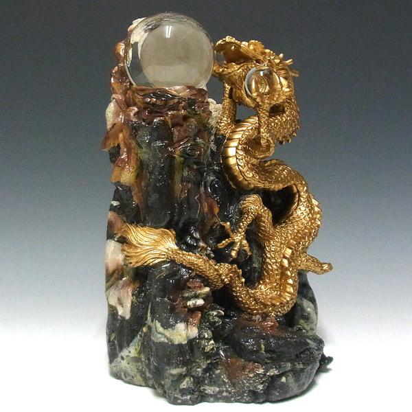 風水龍 置物 昇り龍 大理石調 金龍上山（大）33cm : 仏像と