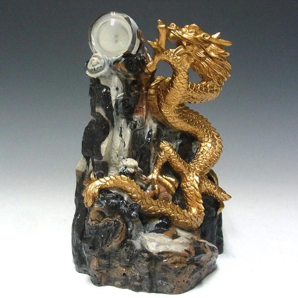 風水龍 置物 昇り龍 大理石調 金龍上山（中）21cm : 仏像と縁起物の