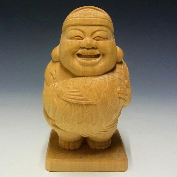 桧 笑い恵比寿 大黒天 布袋セット 木地仕上げ 16cm 木彫り 置物 日本仏師作品｜ryusho｜04