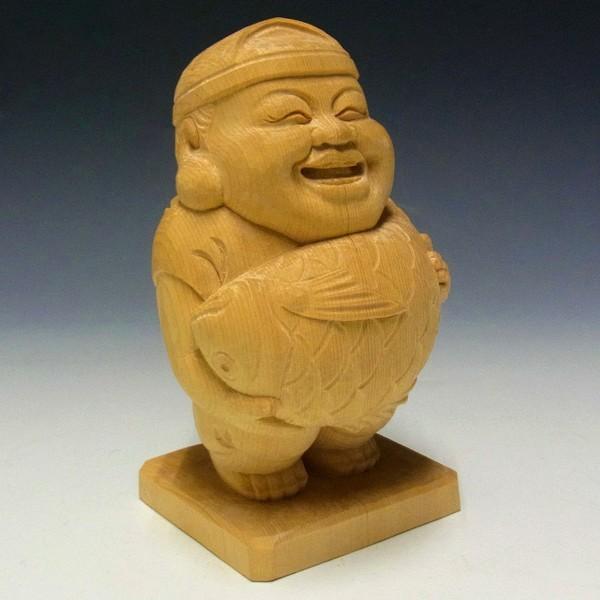 桧 笑い恵比寿 大黒天 布袋セット 木地仕上げ 16cm 木彫り 置物 日本仏師作品｜ryusho｜05