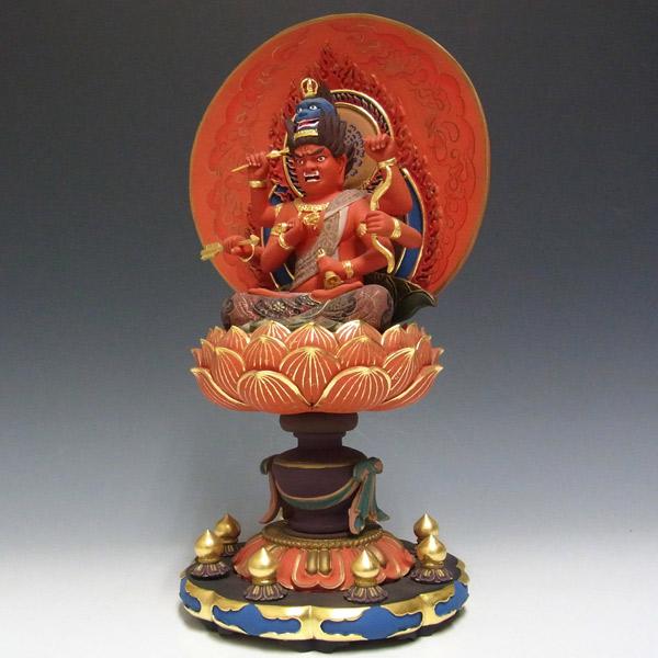 彩色愛染明王 坐像 高さ34cm 楠製 木彫り 仏像 : 仏像と縁起物の専門店