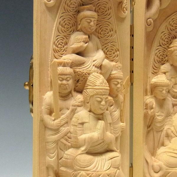 釈迦三尊(十三仏) 枕本尊 仏龕 高さ16cm 柘植製 木彫り 仏像 : 仏像と