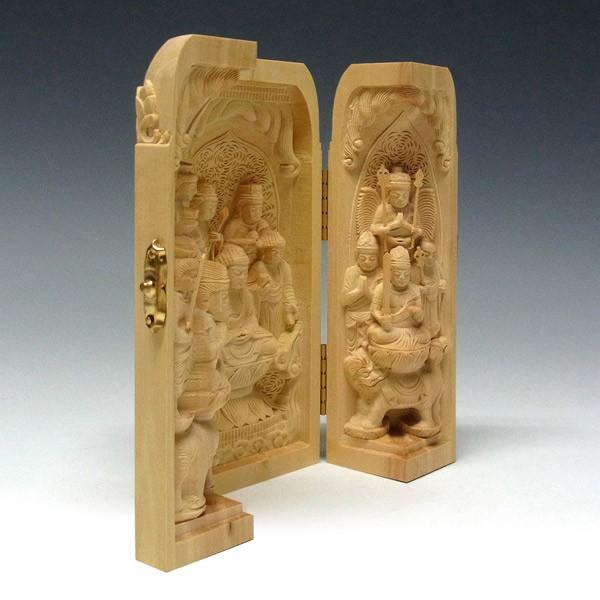 釈迦三尊(十三仏) 枕本尊 仏龕 高さ16cm 柘植製 木彫り 仏像 : 仏像と