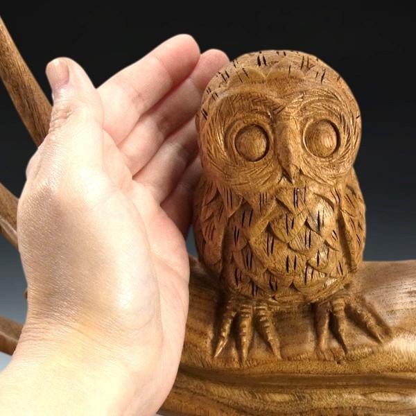 木彫り 家族ふくろう 置物 楠 フクロウ 高さ113cm : 仏像と縁起物の