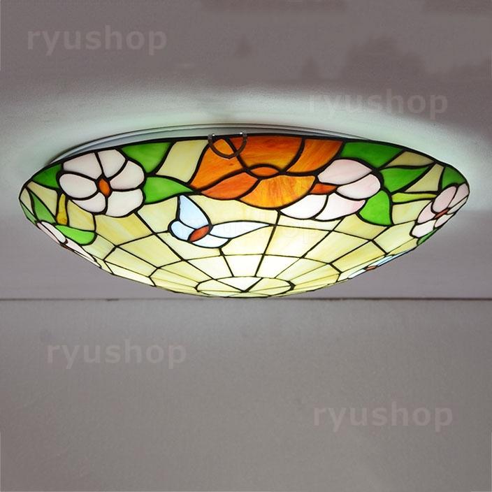 送料無料 LED シーリングライト ステンドグラス 蝶の花 バタフライ 花