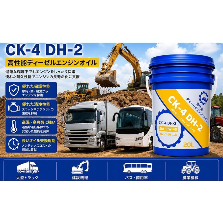 農業機械用、トラックも可、ディーゼルエンジンオイルです。 ディーゼルエンジンオイル CK-4 DH-2 SAE 10W-40 40Lポリ容器大型