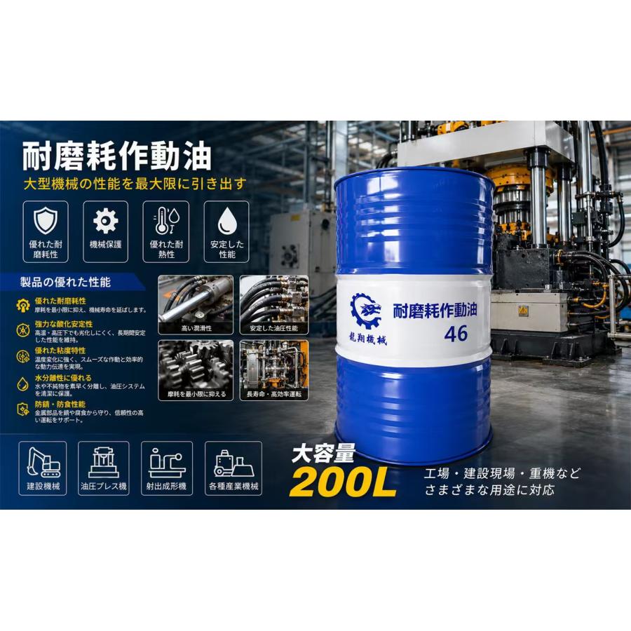 スーパーハイドロ 46 油圧作動油 VG46 鉱物油 耐摩耗性 200L スチール