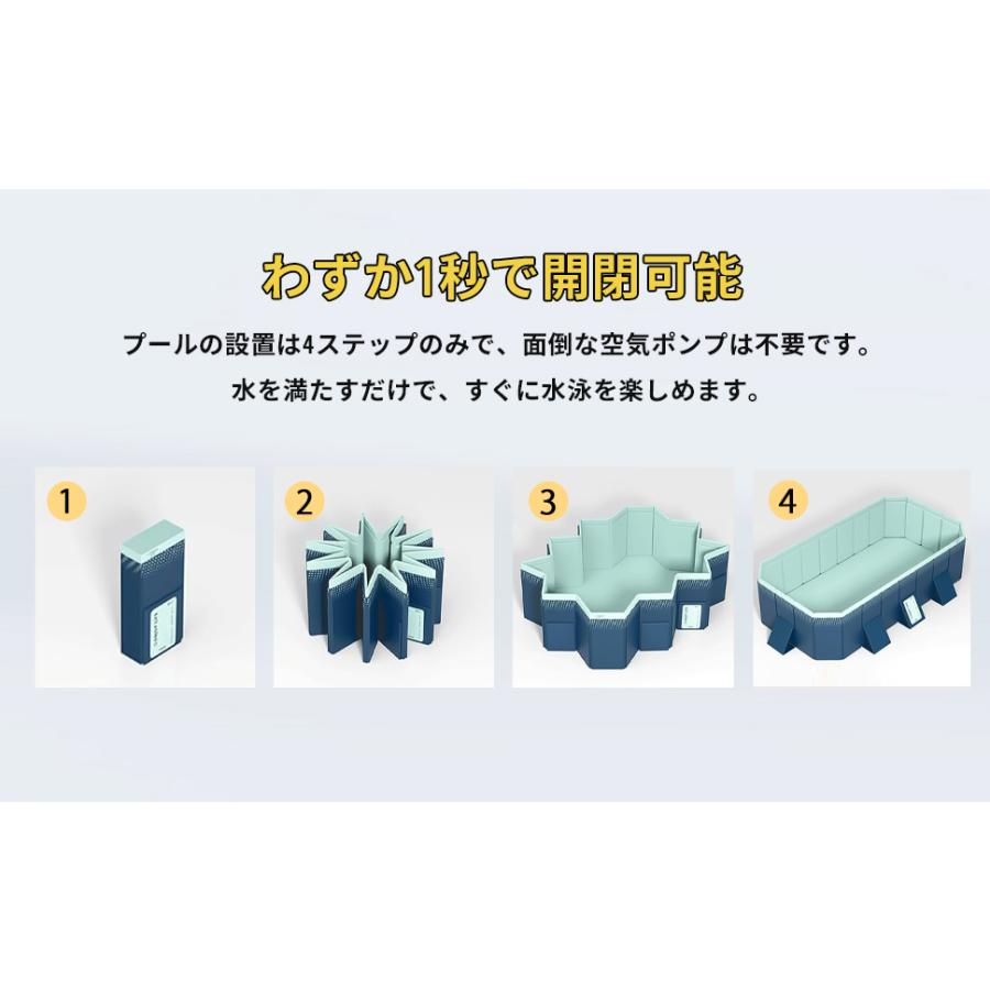 プール 大型子供用折りたたみプール 非膨張式で充気不要 (青, 2.6m)